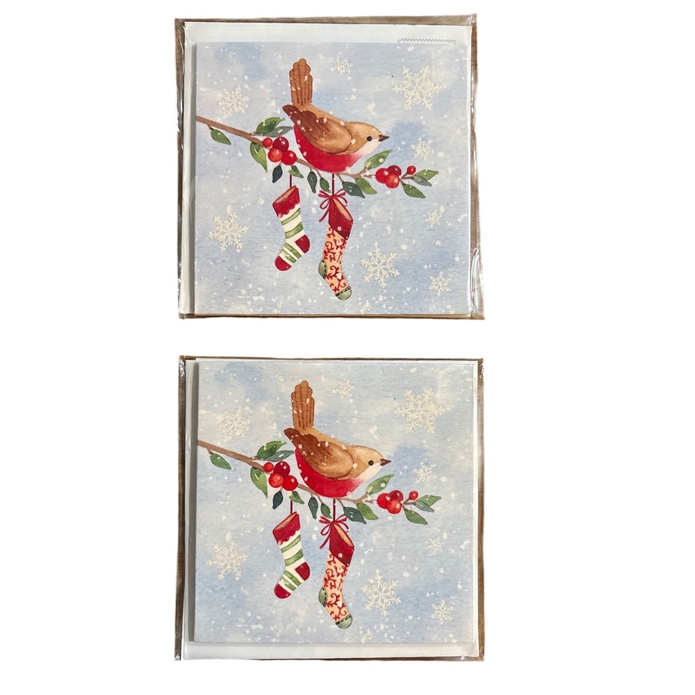 2 Treasures Pop Up‎ Christmas Cards Bird with Stockings Snowman Holiday Tree